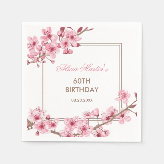 Serviette En Papier Printemps rose cerisier fleurs florales Anniversai (Devant)