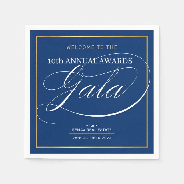 Serviette En Papier PRIX GALA DÎNER moderne affaires bleu foncé or (Devant)