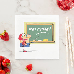 Serviette En Papier Professeur de dessin animé drôle Bienvenue au reto