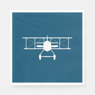 Serviette En Papier Profil Biplane blanc sur Arrière - plan bleu