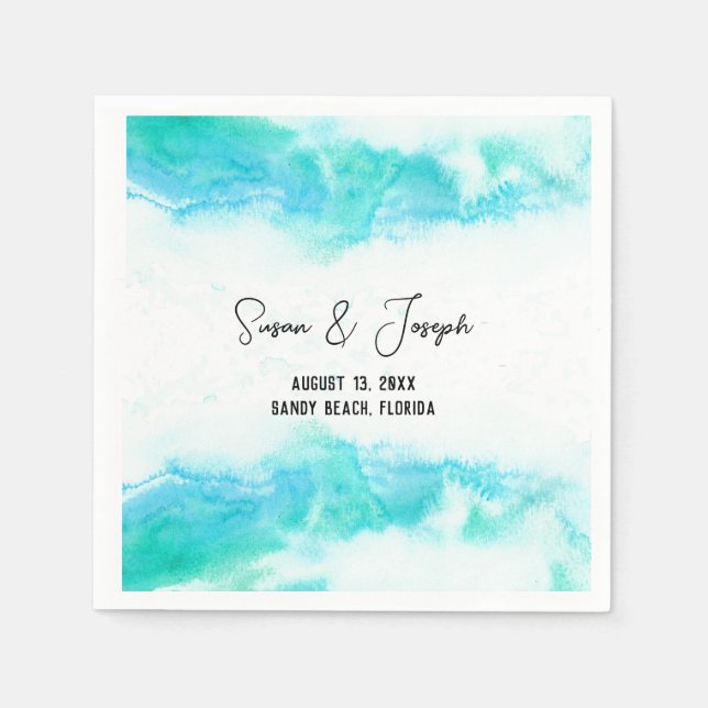Serviette En Papier Programme de mariage sur la plage Vagues bleues (Devant)