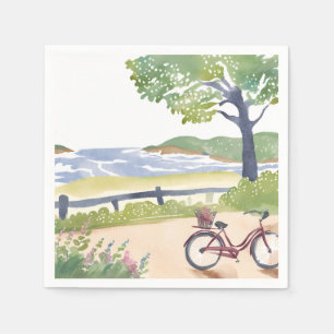 Serviette En Papier Promenade à vélo sur l'île   Aquarelle Martha's Vi