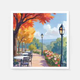 Serviette En Papier Promenade dans le parc d'automne Aquarelle Feuilla
