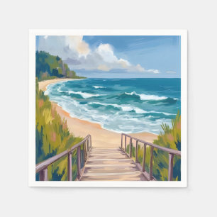 Serviette En Papier Promenade de l'Océan Vagues de Plage Côtières