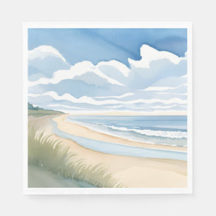Serviette En Papier Promenade du bord de mer Aquarelle de l'océan cô