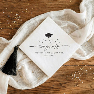Serviette En Papier Promotion 2026 Diplôme Moderne Noir et Blanc