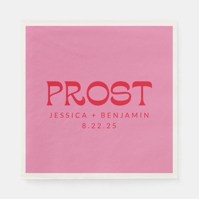 Serviette En Papier Prost Super rose rouge typographie Noms Mariage (Devant)