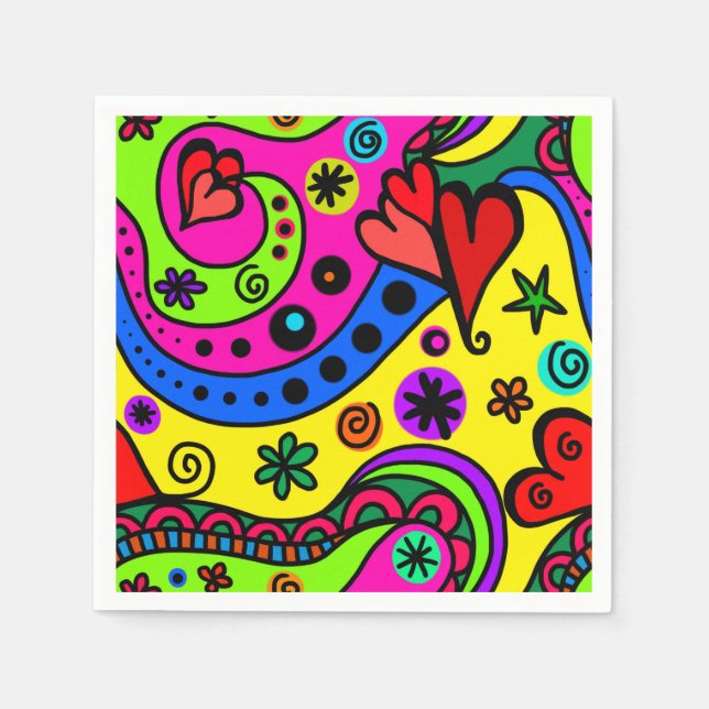 Serviette En Papier Pschedelic Bohemian Hippie Coloré Party Napkins (Devant)
