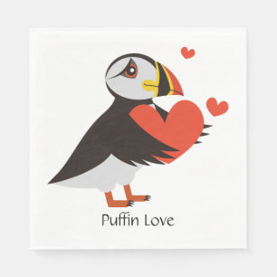 Serviette En Papier Puffin Love Red Hearts Design Napkins