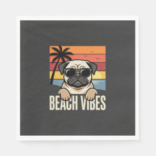 Serviette En Papier Pug Chien Ambiance Plage Coucher de Soleil