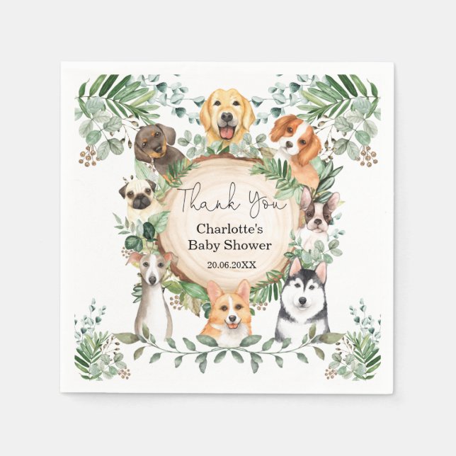 Serviette En Papier Puppy Chien vert Baby shower Feuille 1er anniversa (Devant)