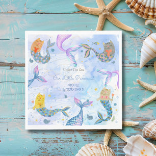 Serviette En Papier Purmaid chat sirène aquarelle fille anniversaire