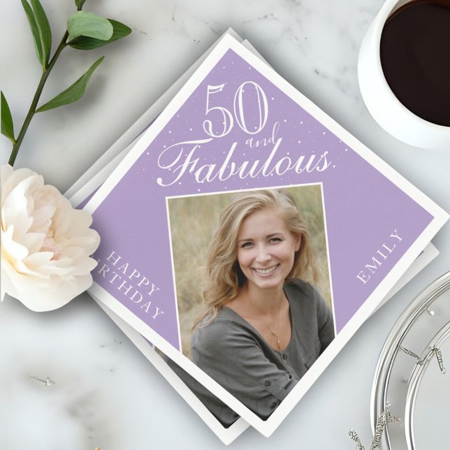Serviette En Papier Purple 50 et Fabulous Elegant Photo 50e anniversai (Créateur téléchargé)
