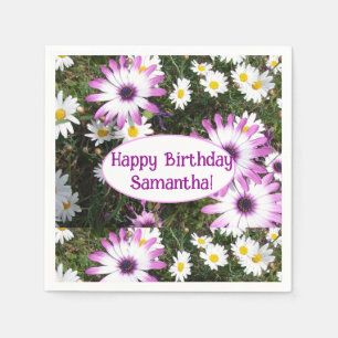 Serviette En Papier Purple and White Daisy Anniversaire Nom personnali