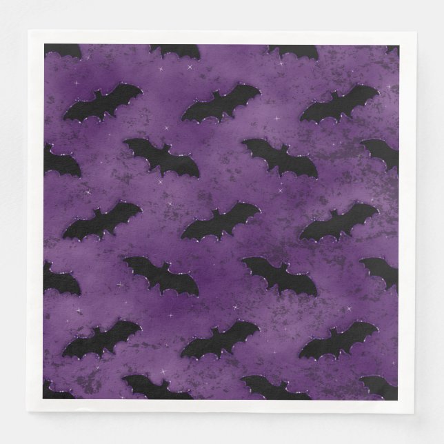 SERVIETTE EN PAPIER PURPLE AVEC BAIES ÉFFRAYANTES EN HALLOWEEN NOIR (Devant)