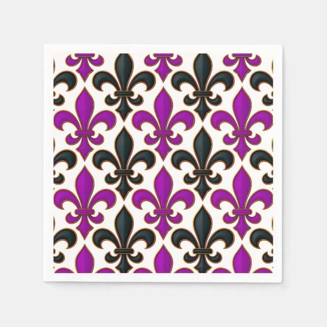 Serviette En Papier Purple Black Baroque Fleur-de-lis Pattern Design  (Devant)