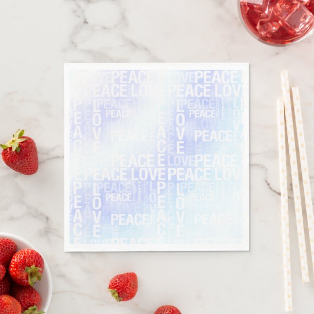 Serviette En Papier Purple Blanc Aqua Blue Tie teinture Peace Love (En situation)