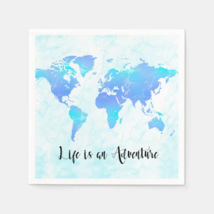 Serviette En Papier Purple & Blue World Map Life est une fête d'aventu