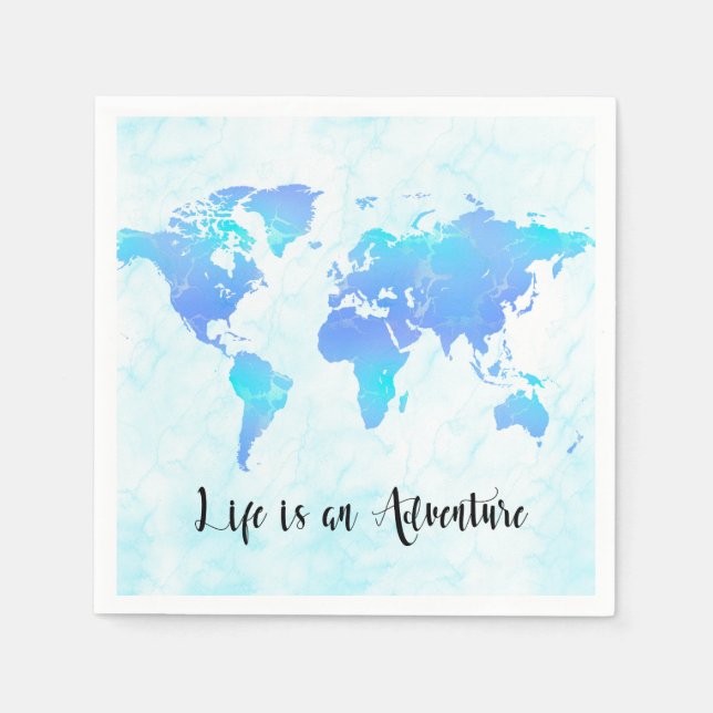 Serviette En Papier Purple & Blue World Map Life est une fête d'aventu (Devant)