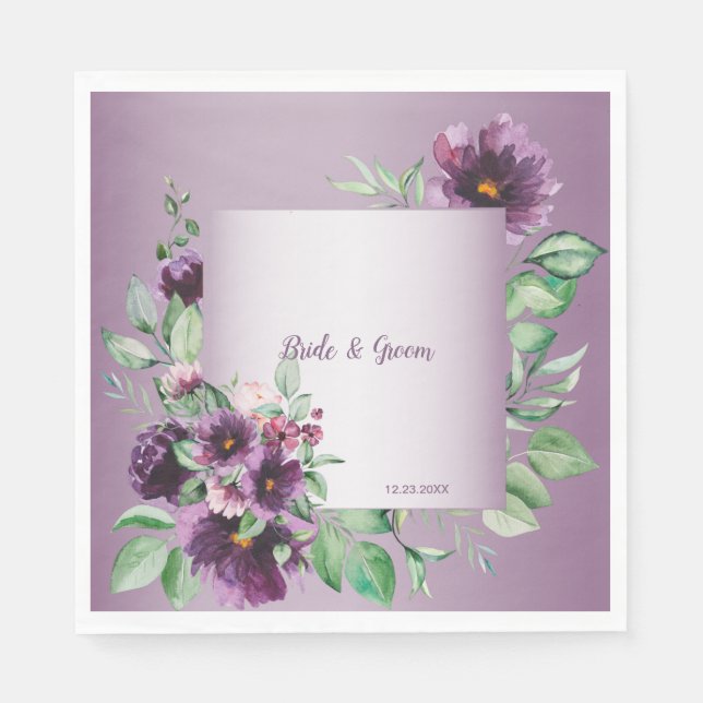 Serviette En Papier Purple Blush Floral Geometric Greenery (Devant)