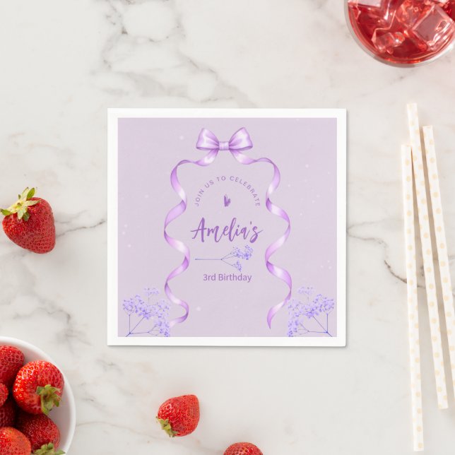 Serviette En Papier Purple Bow Birthday Any Age (En situation)