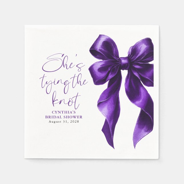 Serviette En Papier Purple Bow Elle Tying the Knot Fête des mariées (Devant)