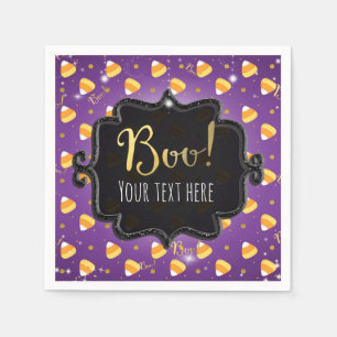 Serviette En Papier Purple Candy Corn & Dots d'or Halloween lunaire