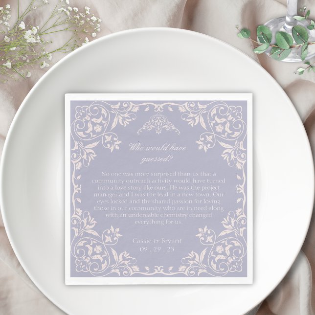 Serviette En Papier Purple Clair Qui Aurait Deviné Mariage (lavender purple fun facts wedding napkins for how when or where we met for the bride and groom decor)
