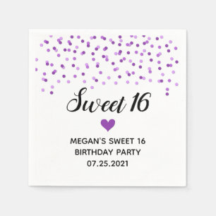 Serviette En Papier Purple Confetti Sweet 16 Anniversaire