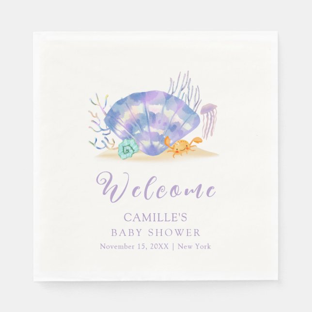 Serviette En Papier Purple été Sea Pearl Girl Baby shower Bienvenue (Devant)