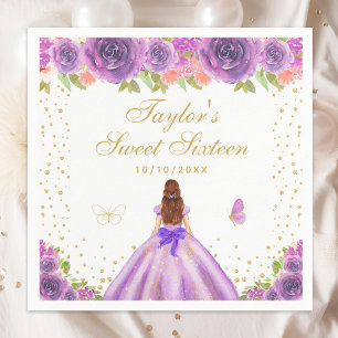 Serviette En Papier Purple Floral Brown cheveux Princess Sweet sixteen