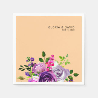 Serviette En Papier Purple Floral Elegant  Wedding 