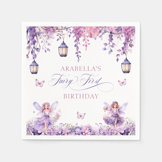 Serviette En Papier Purple Floral Fantasy Fairy First Birthday (Devant)