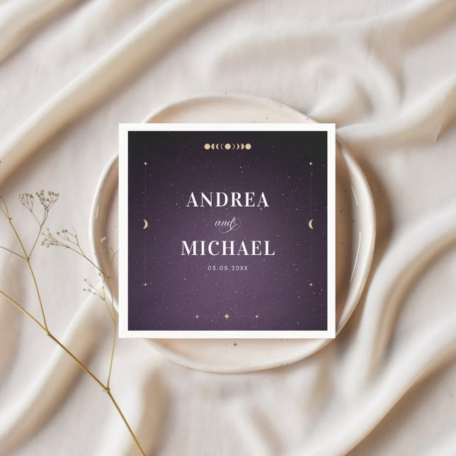 Serviette En Papier Purple Galaxy Gold Moon Céleste mariage (Créateur téléchargé)
