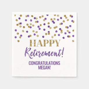 Serviette En Papier Purple Gold Confetti joyeuse retraite