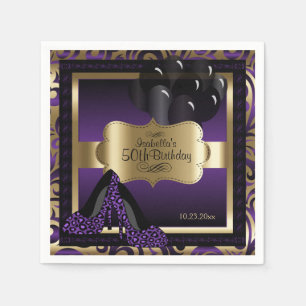 Serviette En Papier Purple & Gold Metallic - 00e anniversaire  Texte D