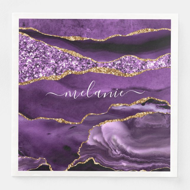 Serviette En Papier Purple Gold Parties scintillant personnalisée Votr (Devant)