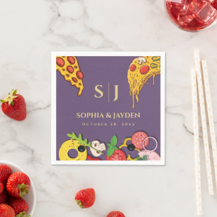 Serviette En Papier Purple Lilac Gold PIZZA Mariage minimaliste modern