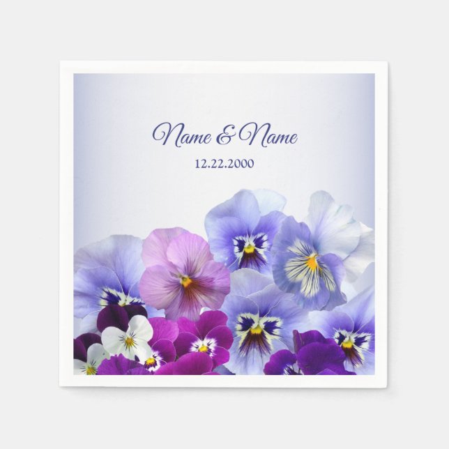 Serviette En Papier Purple Lilac Pansy Floral Rustic Wedding Party (Devant)