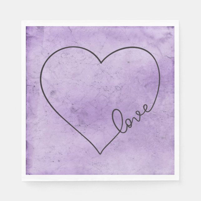 Serviette En Papier Purple Mariage Heart Lavender Aimer Aquarelle (Devant)