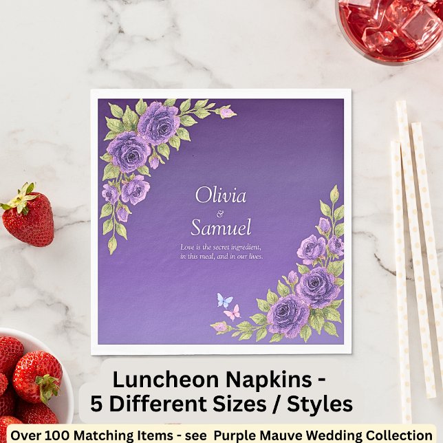 Serviette En Papier Purple Mauve Flowers & White Wedding  Luncheon (Créateur téléchargé)