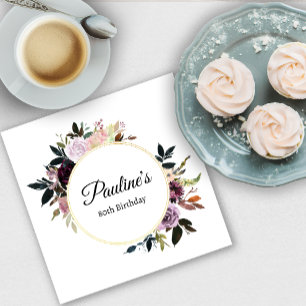 Serviette En Papier Purple Mauve Rose Floral 80e fête d'anniversaire