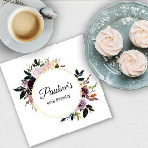 Serviette En Papier Purple Mauve Rose Floral 90e fête d'anniversaire