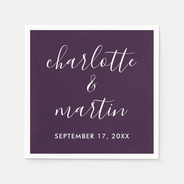 Serviette En Papier Purple Modern Script Wedding (Devant)