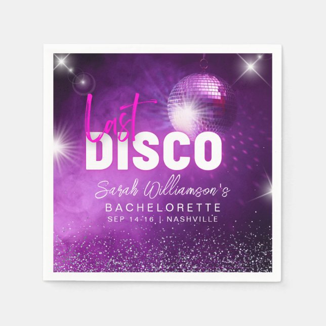 Serviette En Papier Purple Neon rose Dernier Disco Bachelorette Party (Devant)