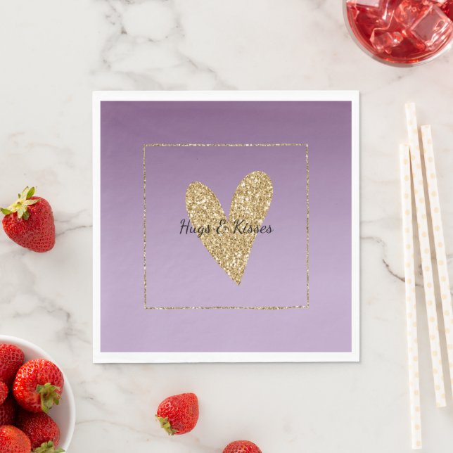 Serviette En Papier Purple Ombre Gold Parties scintillant Coeur (En situation)