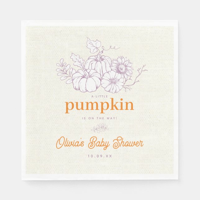 Serviette En Papier Purple Orange Burlap Petit Baby shower Citrouille (Devant)