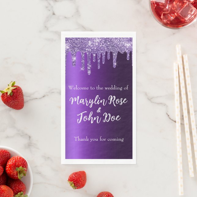 SERVIETTE EN PAPIER PURPLE PARTIES SCINTILLANT DRIP ÉLÉGANT (En situation)