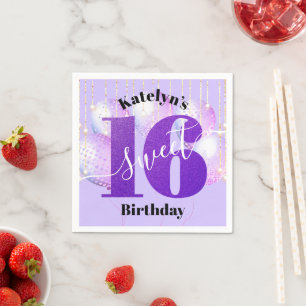 Serviette En Papier Purple Parties scintillant Sweet 16 Ballons d'anni