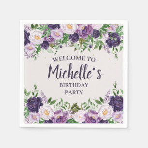 Serviette En Papier Purple Peonies Floral Femmes's Birthday Bienvenue